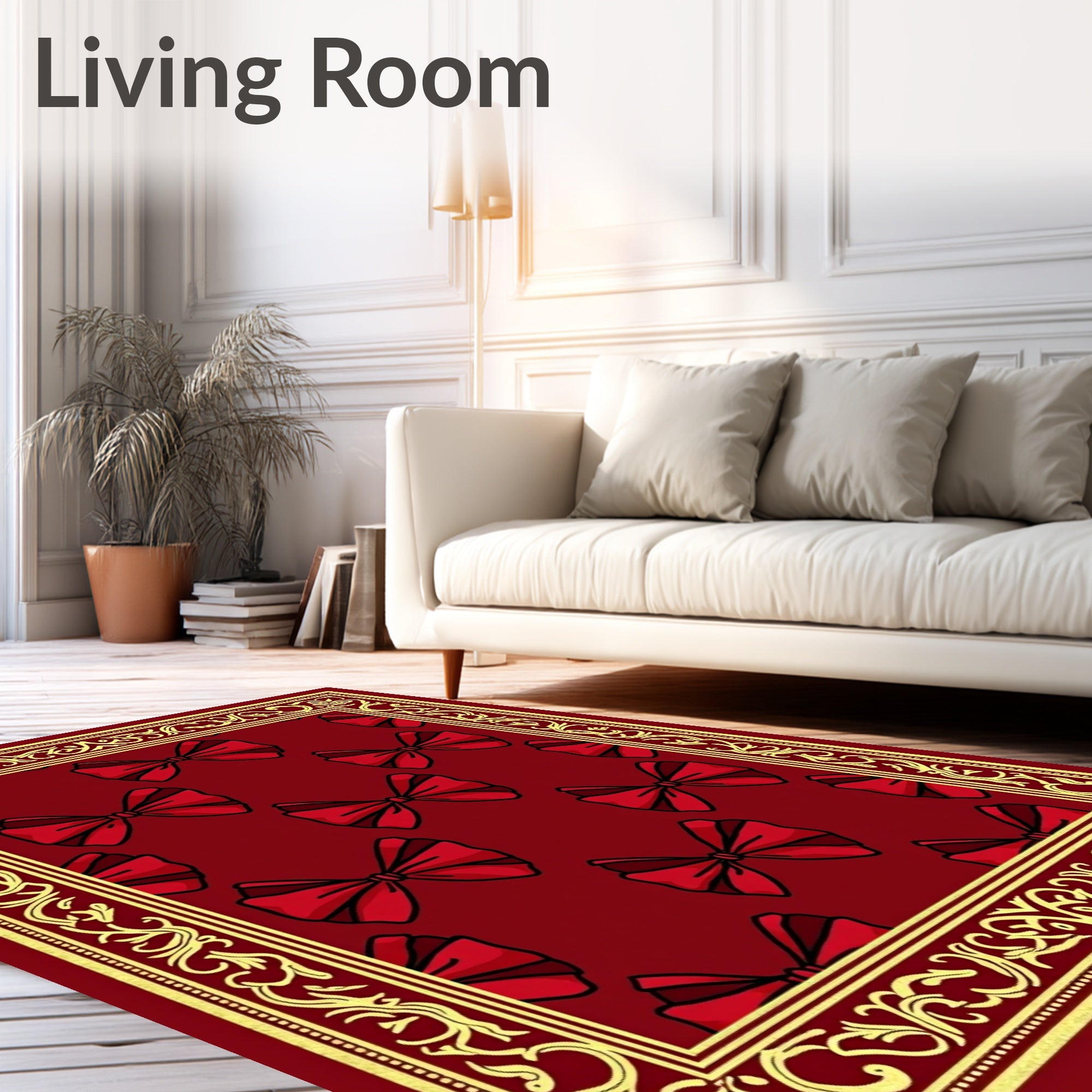 Classic Red Bow Motif Border Rug
