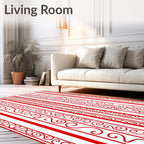 Crimson Red Vertical Swirl Border Rug