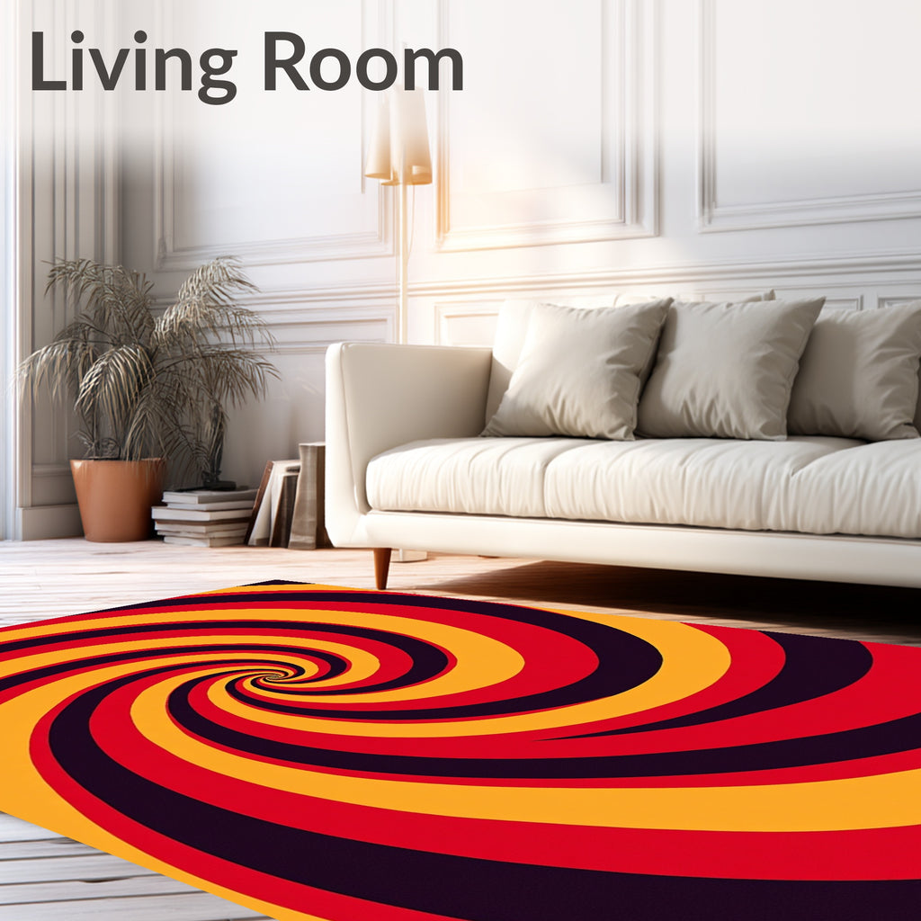Vibrant Red Yellow Swirl Illusion Rug