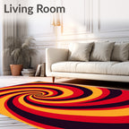 Vibrant Red Yellow Swirl Illusion Rug