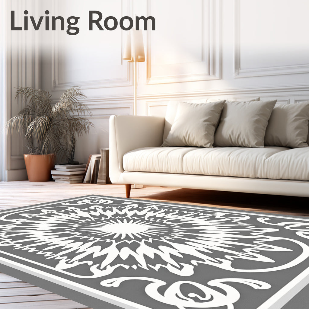 White Burst Mandala Inlay Rug