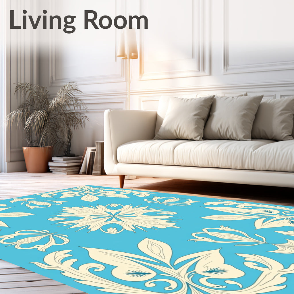 Ornate Cream Leafy Scrollwork Rug
