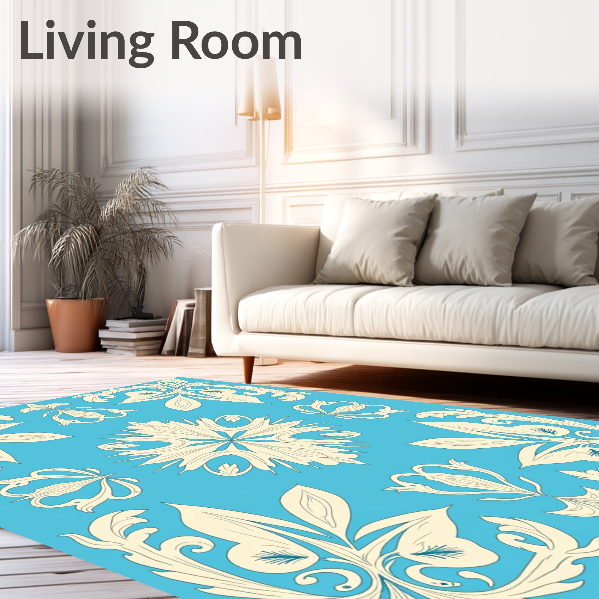 Ornate Cream Leafy Scrollwork Rug