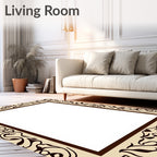 Beige Brown Floral Scroll Frame Rug