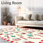 Pink Houses Candy Cane Trees Festive Holiday Rug
