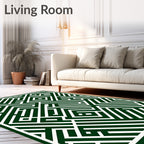 Dark Green Maze Labyrinth Lines Rug