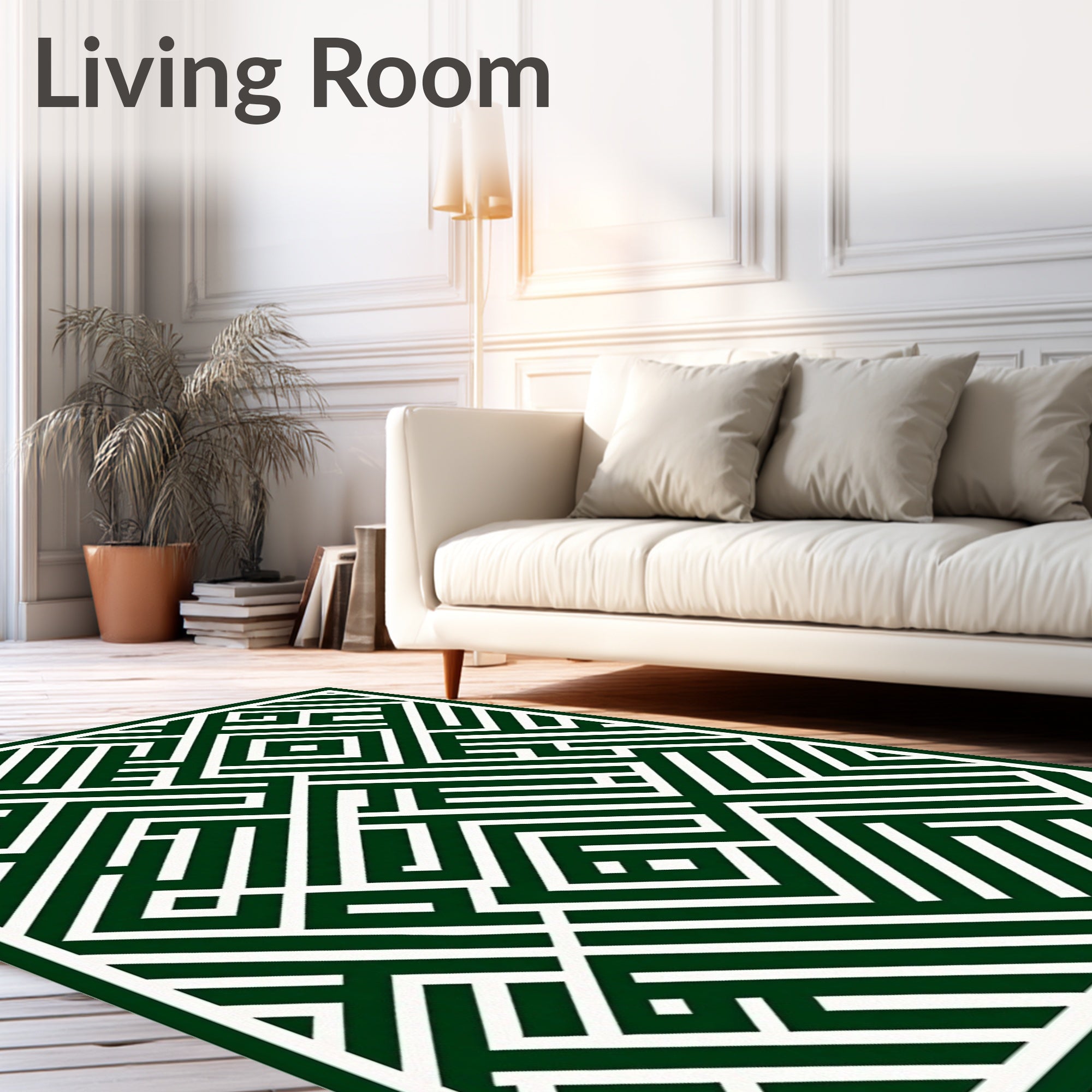 Dark Green Maze Labyrinth Lines Rug