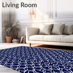 Ink White Abstract Interlocking Geometric Rug