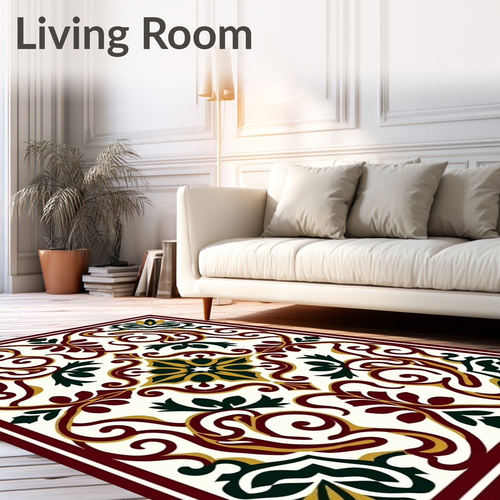 Crimson Gold Scrollwork Floral Accent Rug