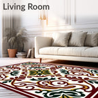Crimson Gold Scrollwork Floral Accent Rug