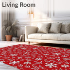 Red White Snowflake Botanical Scatter Rug
