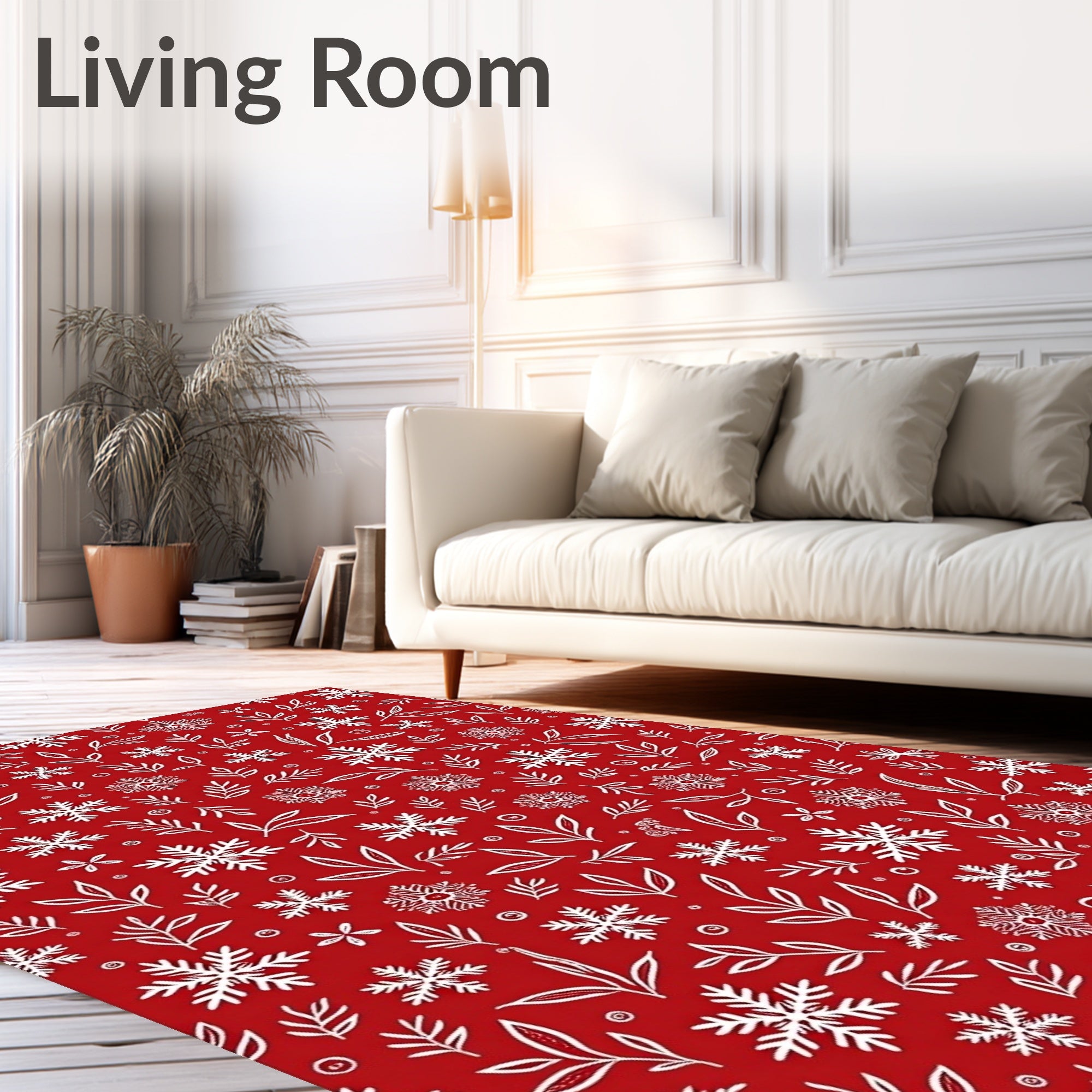 Red White Snowflake Botanical Scatter Rug