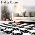 Bold Black White Houndstooth Grid Rug