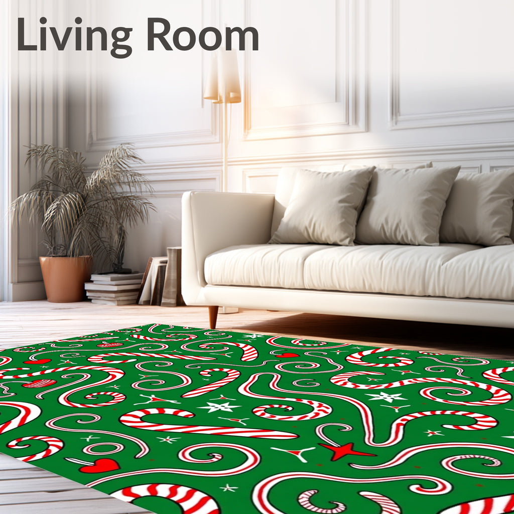 Festive Candy Cane Swirls and Hearts Rug