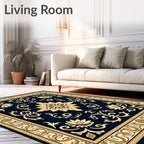 Classic Navy Floral Medallion Border Rug