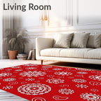 Crimson Snowflake Mandala Medallion Rug