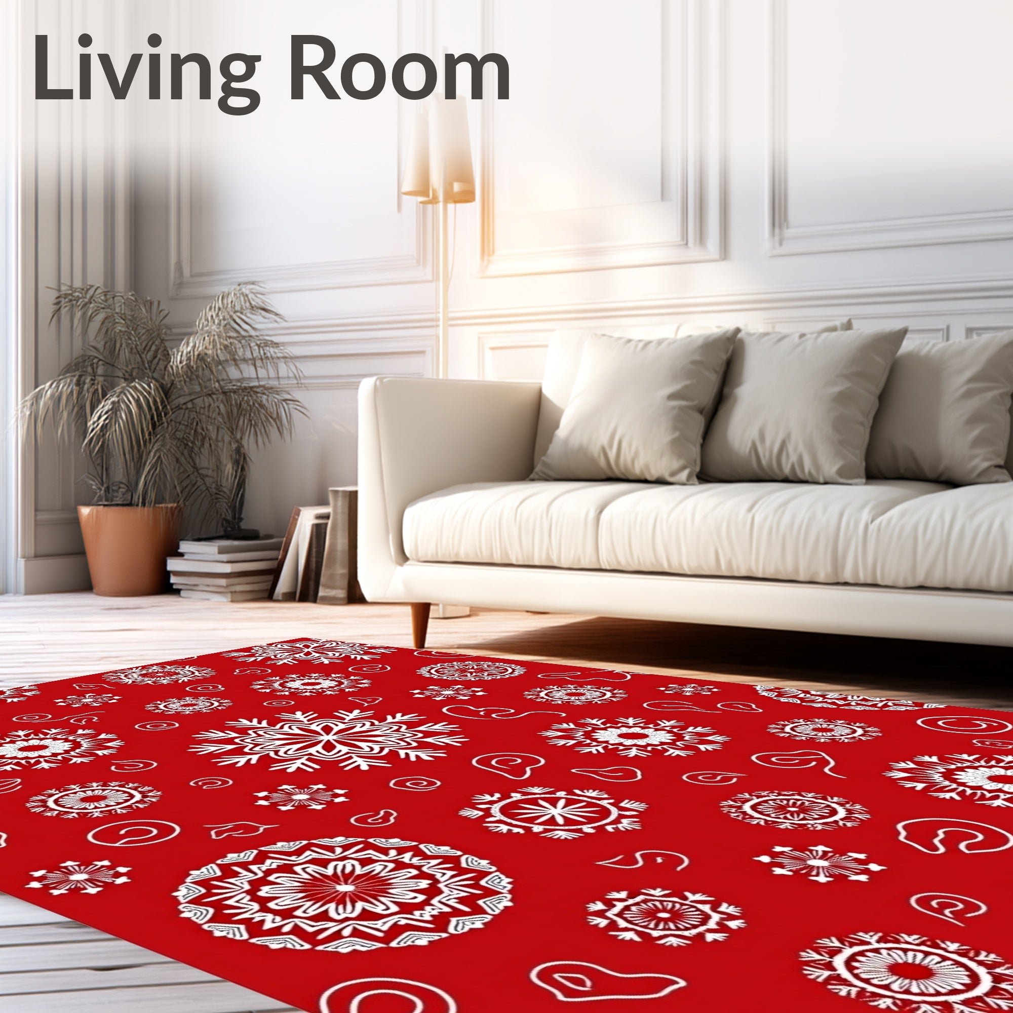 Crimson Snowflake Mandala Medallion Rug