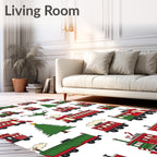 Festive Red Green Train Holiday Motif Rug