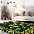 Golden Reindeer and Snowflakes Festive Border Rug