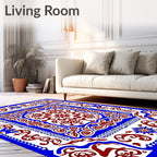 Crimson and Cobalt Mandala Statement Rug