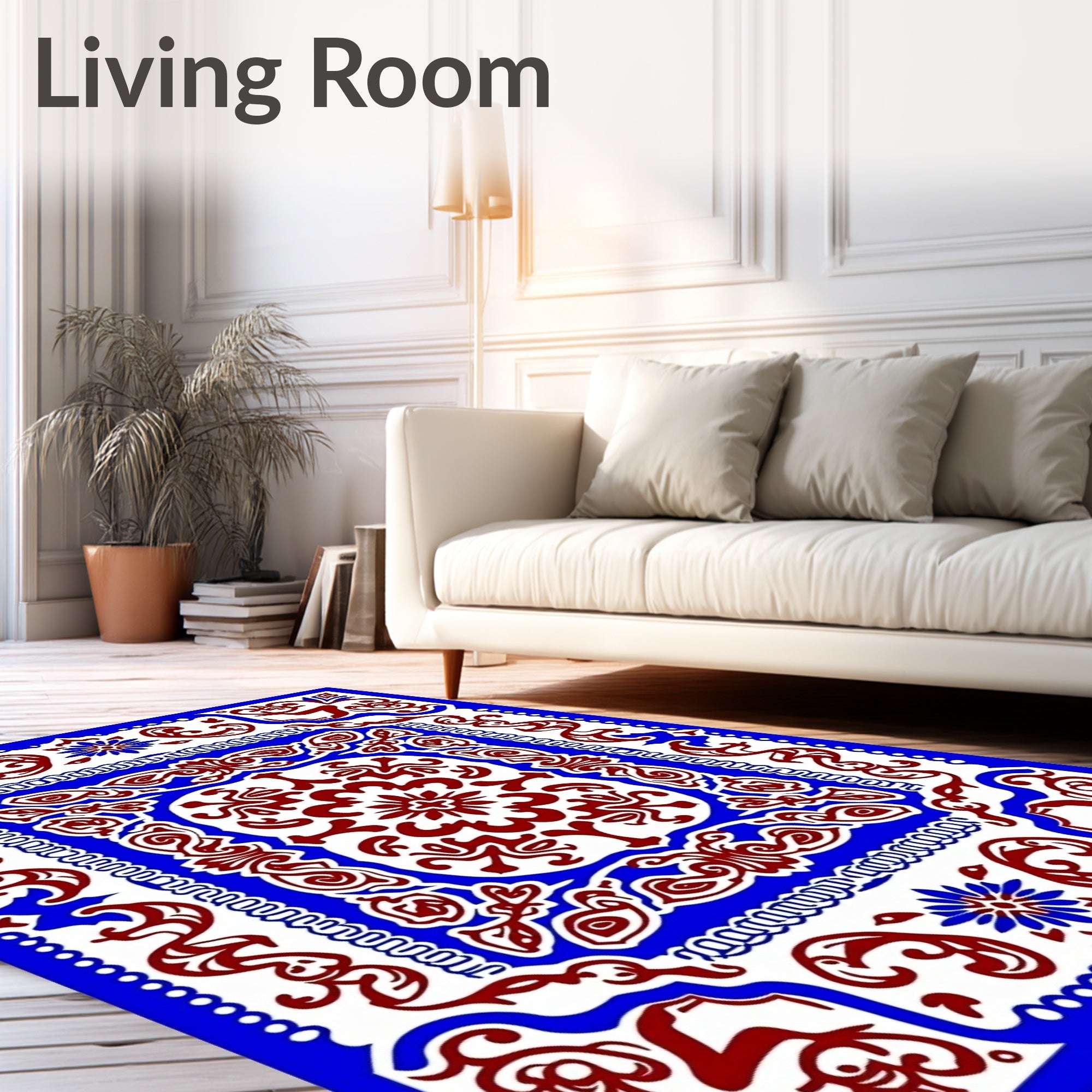 Crimson and Cobalt Mandala Statement Rug