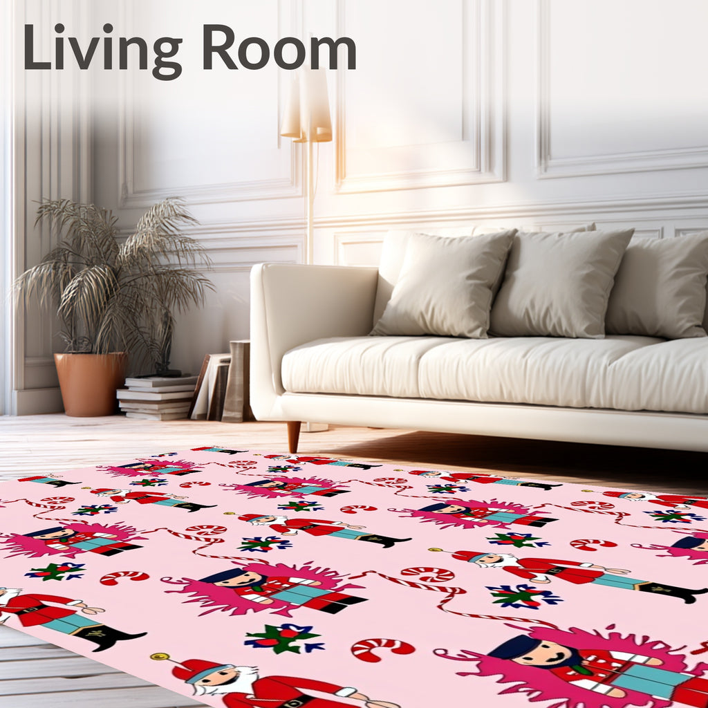 Pink Nutcracker Candy Cane Christmas Rug