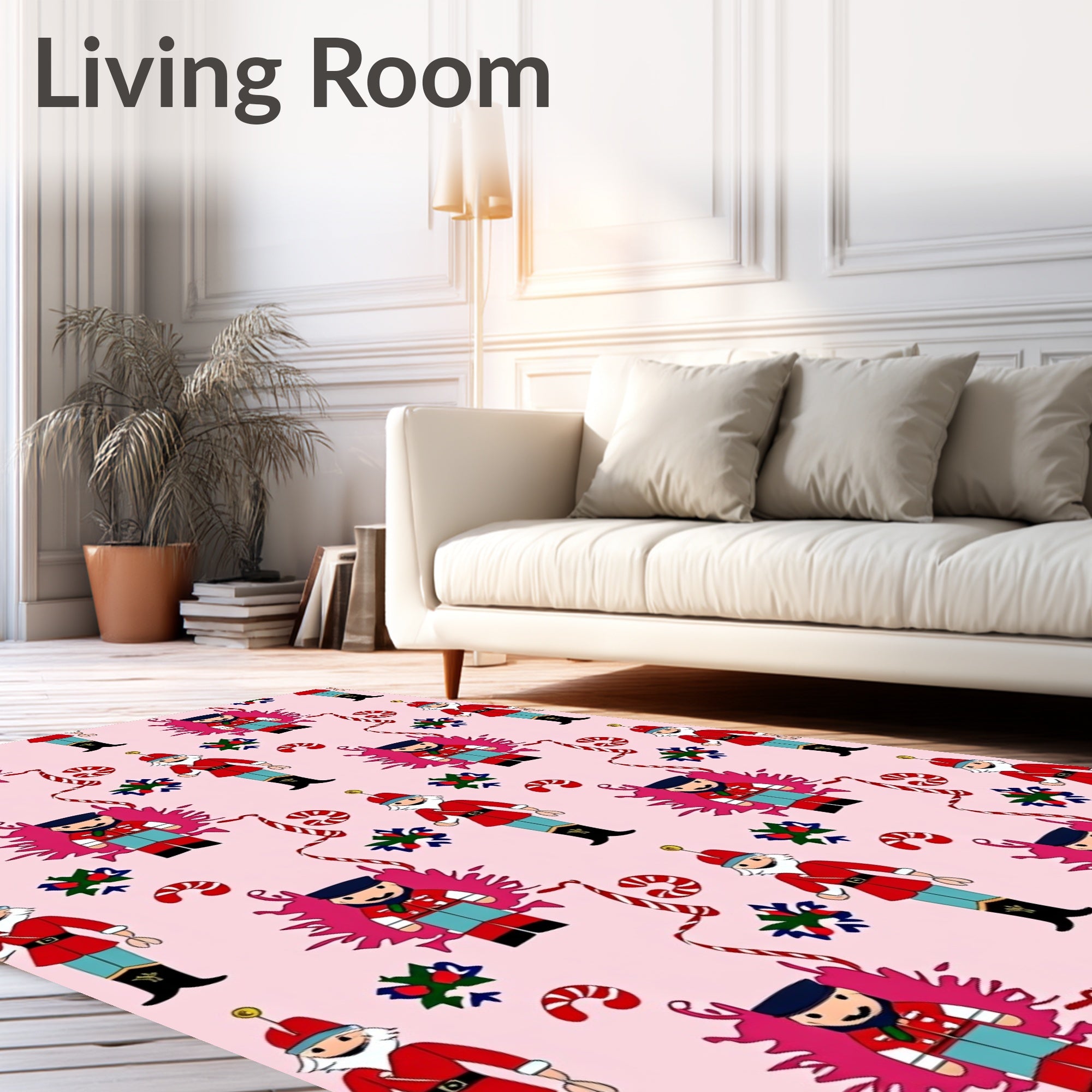 Pink Nutcracker Candy Cane Christmas Rug