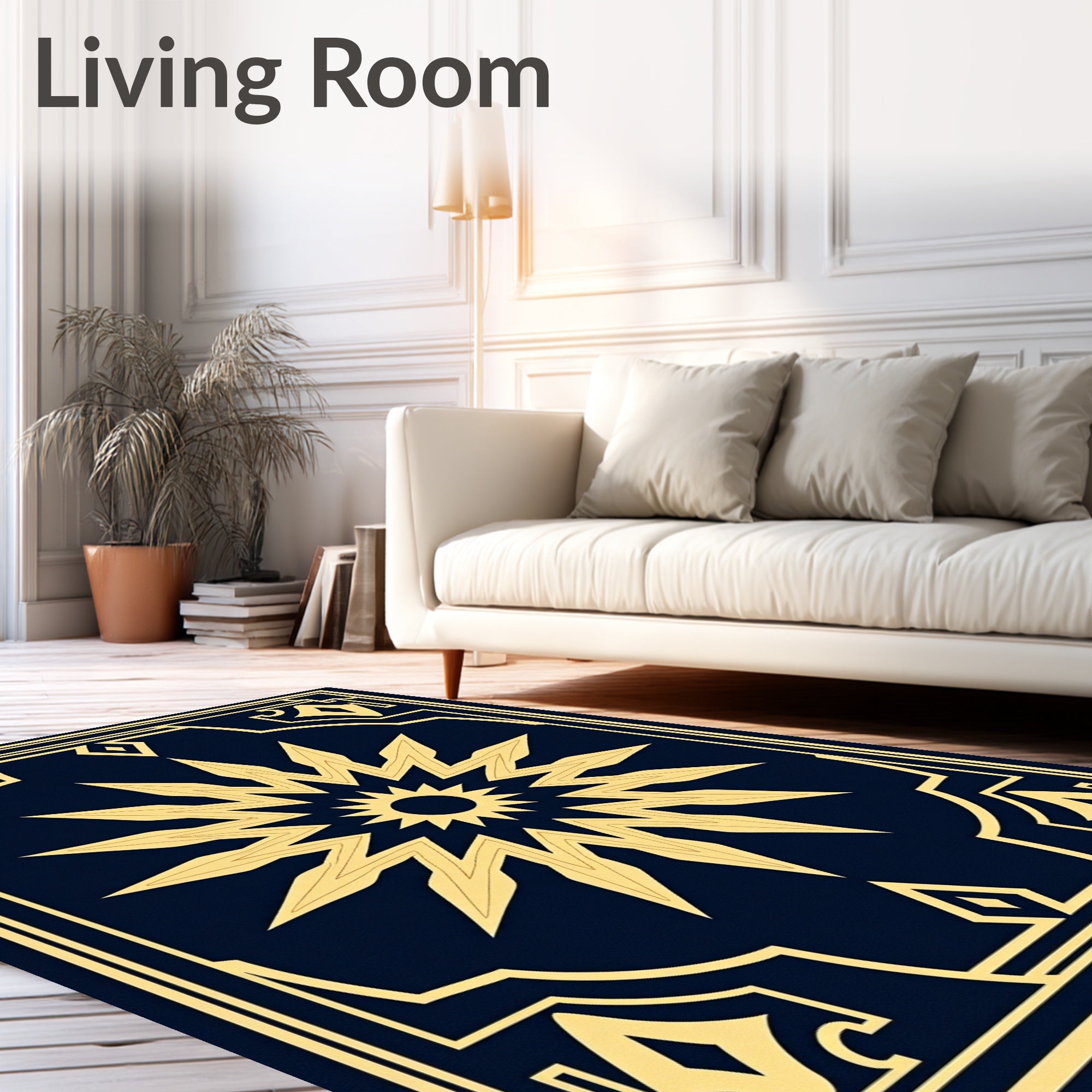Gold Sunburst Geometric Frame Rug