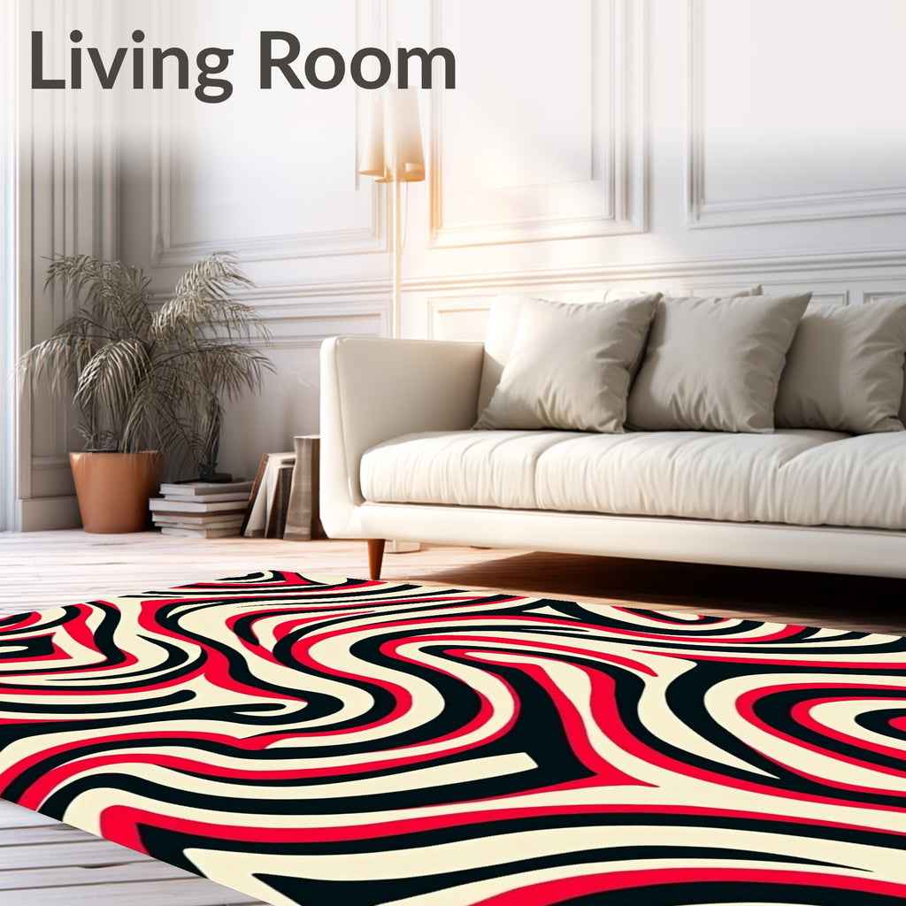 Red Black Cream Swirl Abstract Rug