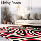 Red Black Cream Swirl Abstract Rug