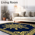 Royal Blue Gold Sunburst Medallion Rug