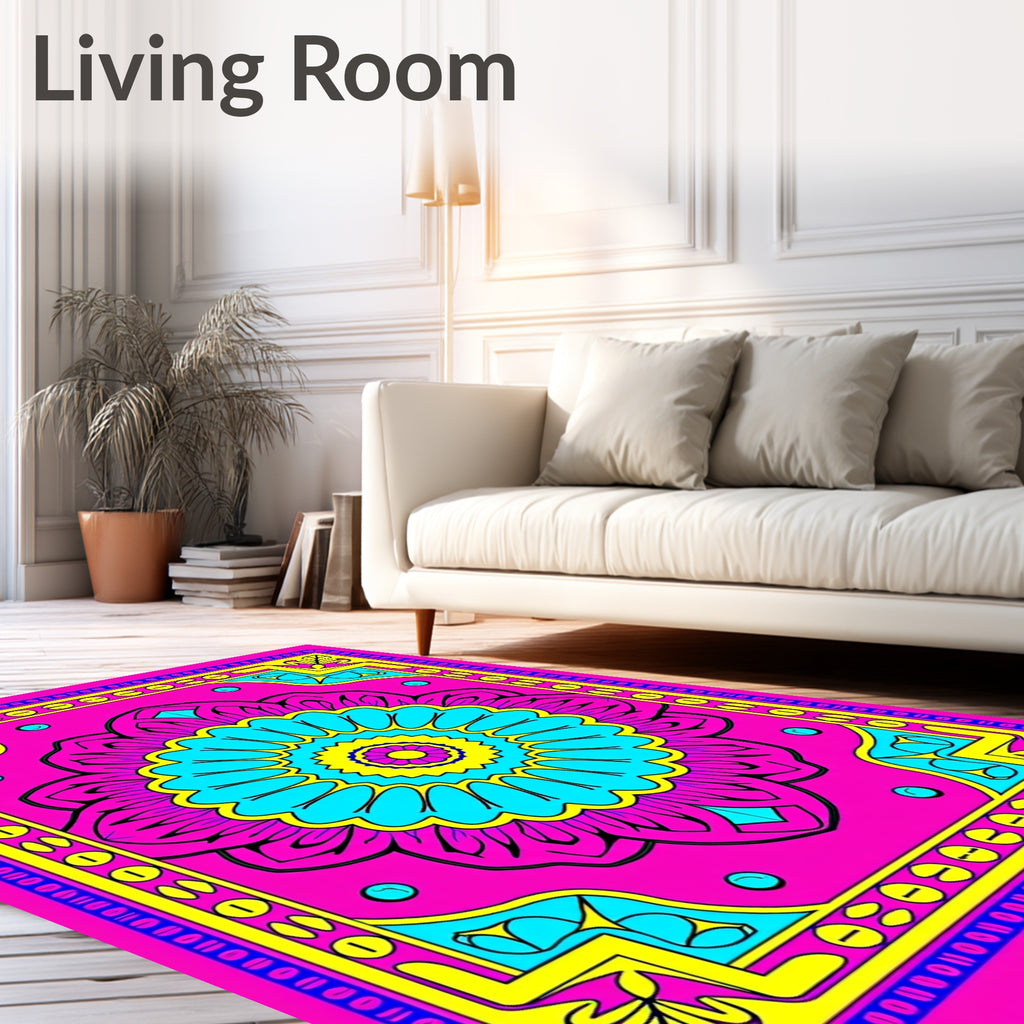 Vibrant Pink Cyan Medallion Area Rug