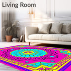 Vibrant Pink Cyan Medallion Area Rug