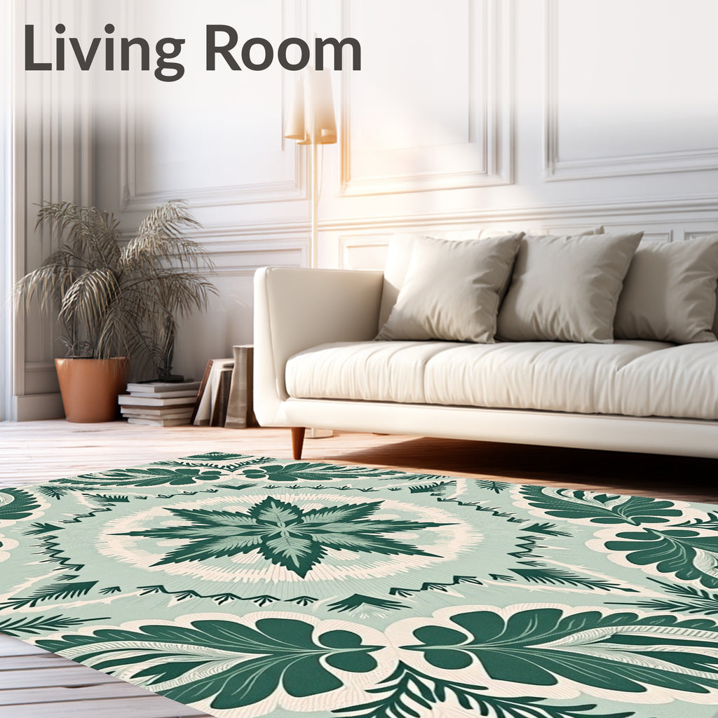 Emerald Green Floral Medallion Mandala Rug
