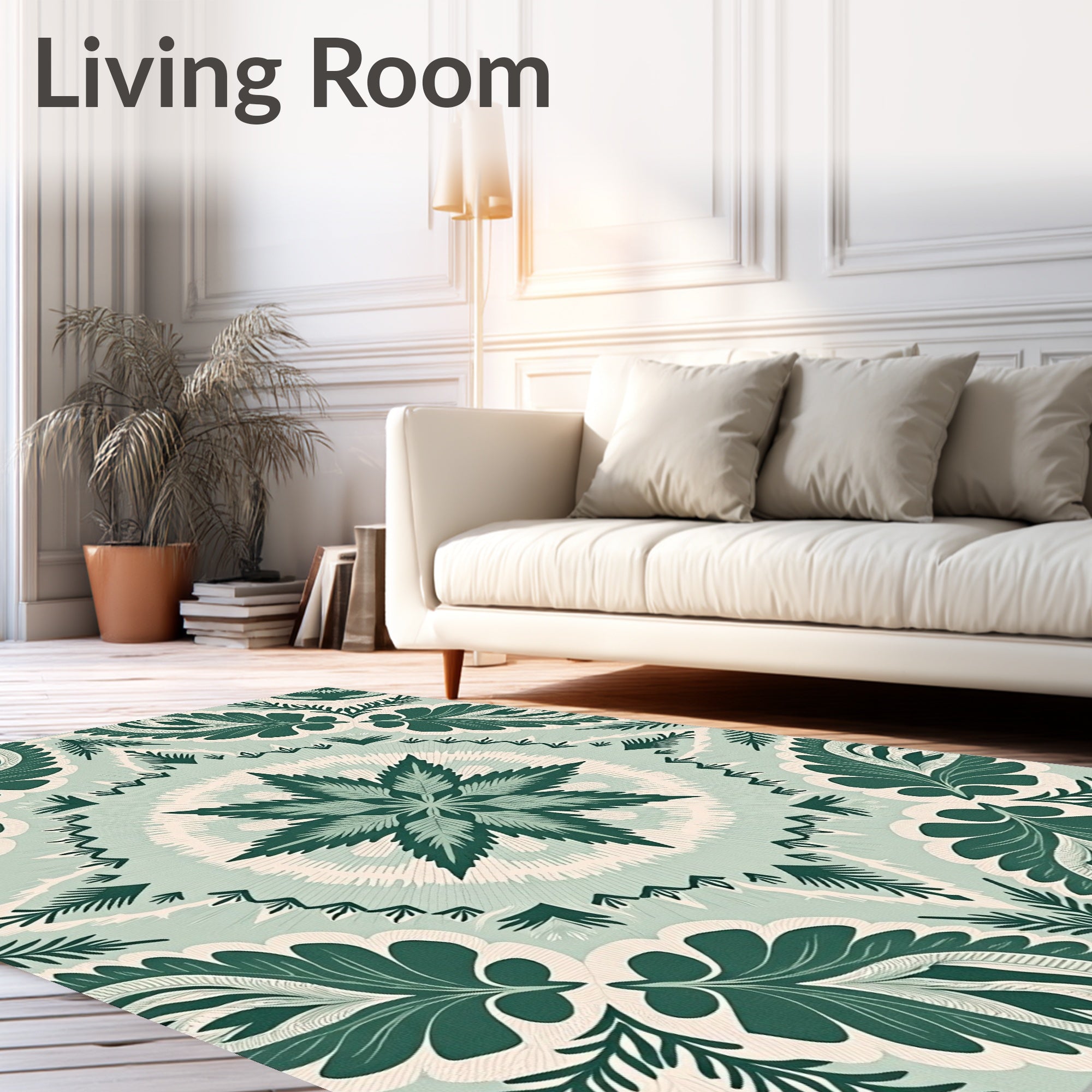 Emerald Green Floral Medallion Mandala Rug