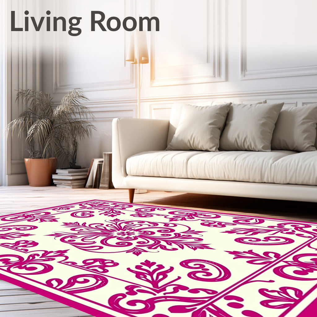 Crimson Floral Scrollwork Medallion Rug