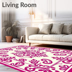 Crimson Floral Scrollwork Medallion Rug