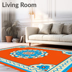 Vibrant Orange Floral Mandala Rug