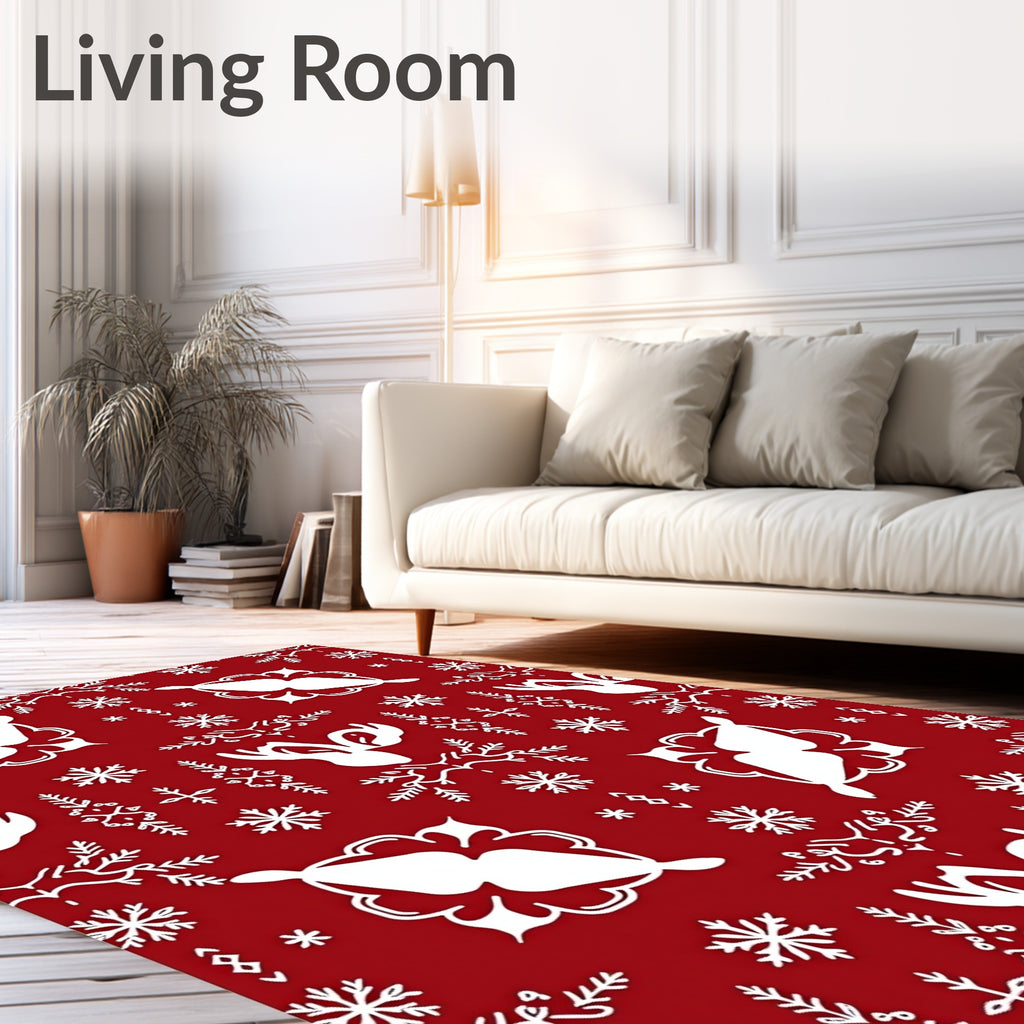 Crimson White Snowflake Reindeer Medallion Rug