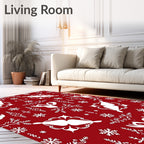 Crimson White Snowflake Reindeer Medallion Rug