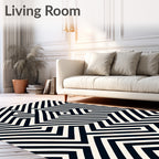 Black White Geometric Maze Rug