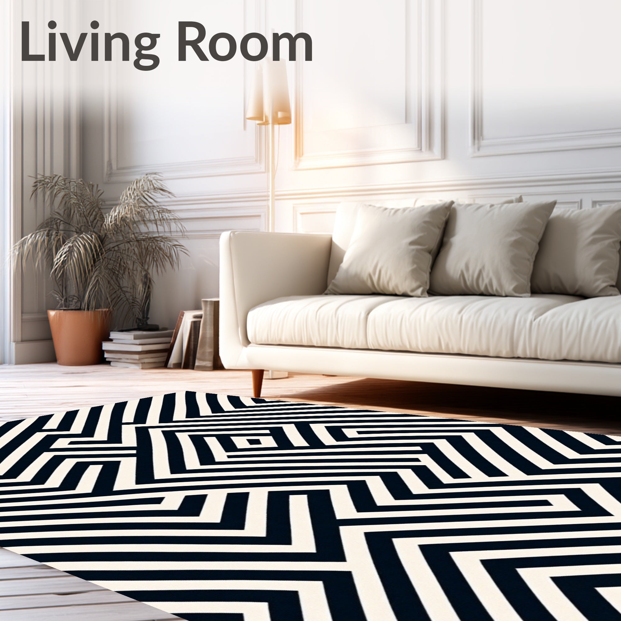 Black White Geometric Maze Rug
