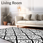 Black White Botanical Lattice Rug