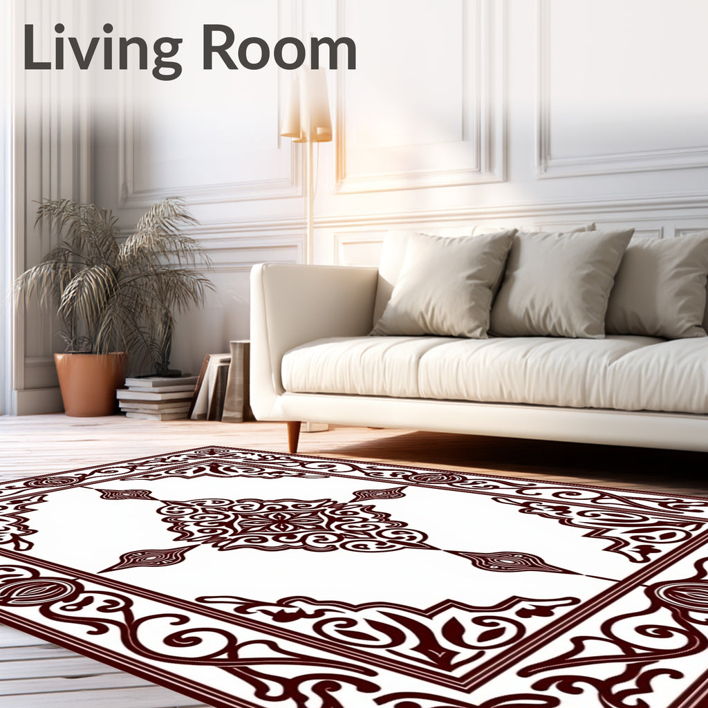 Deep Red Ornamental Filigree Scroll Rug