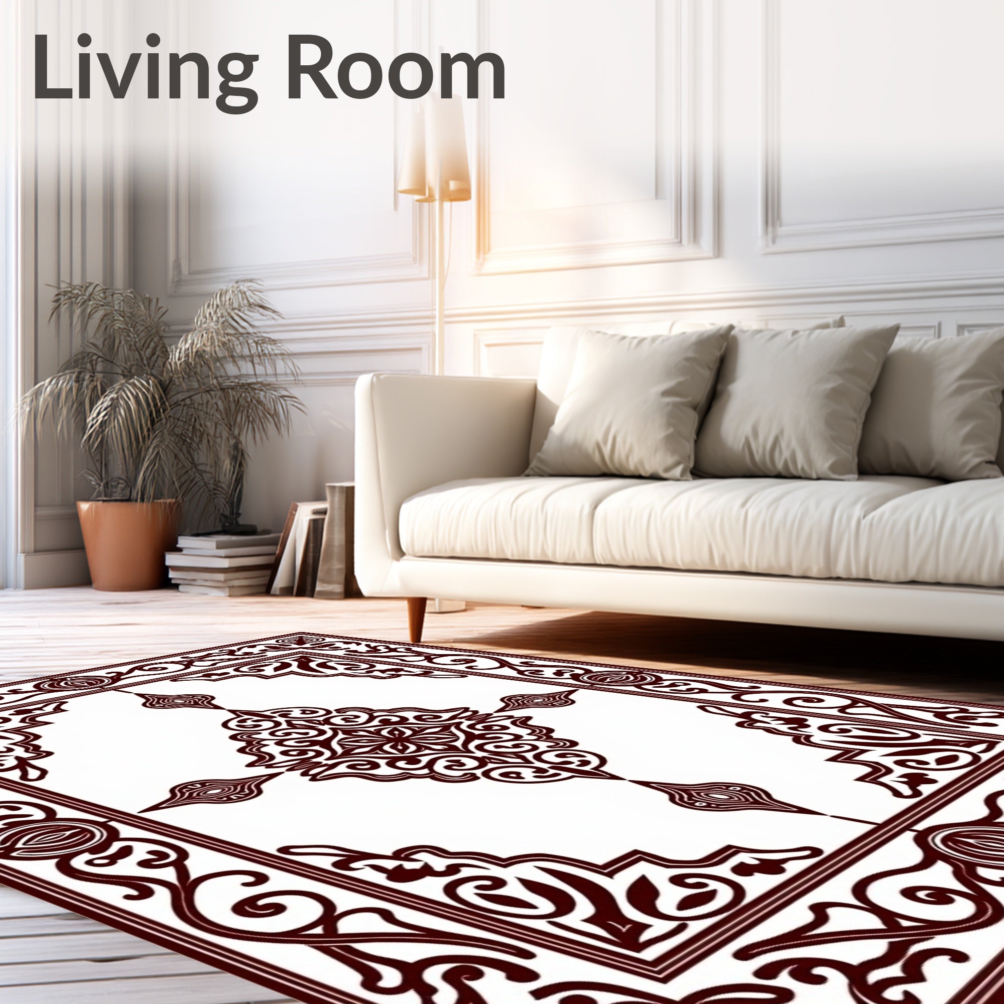 Deep Red Ornamental Filigree Scroll Rug
