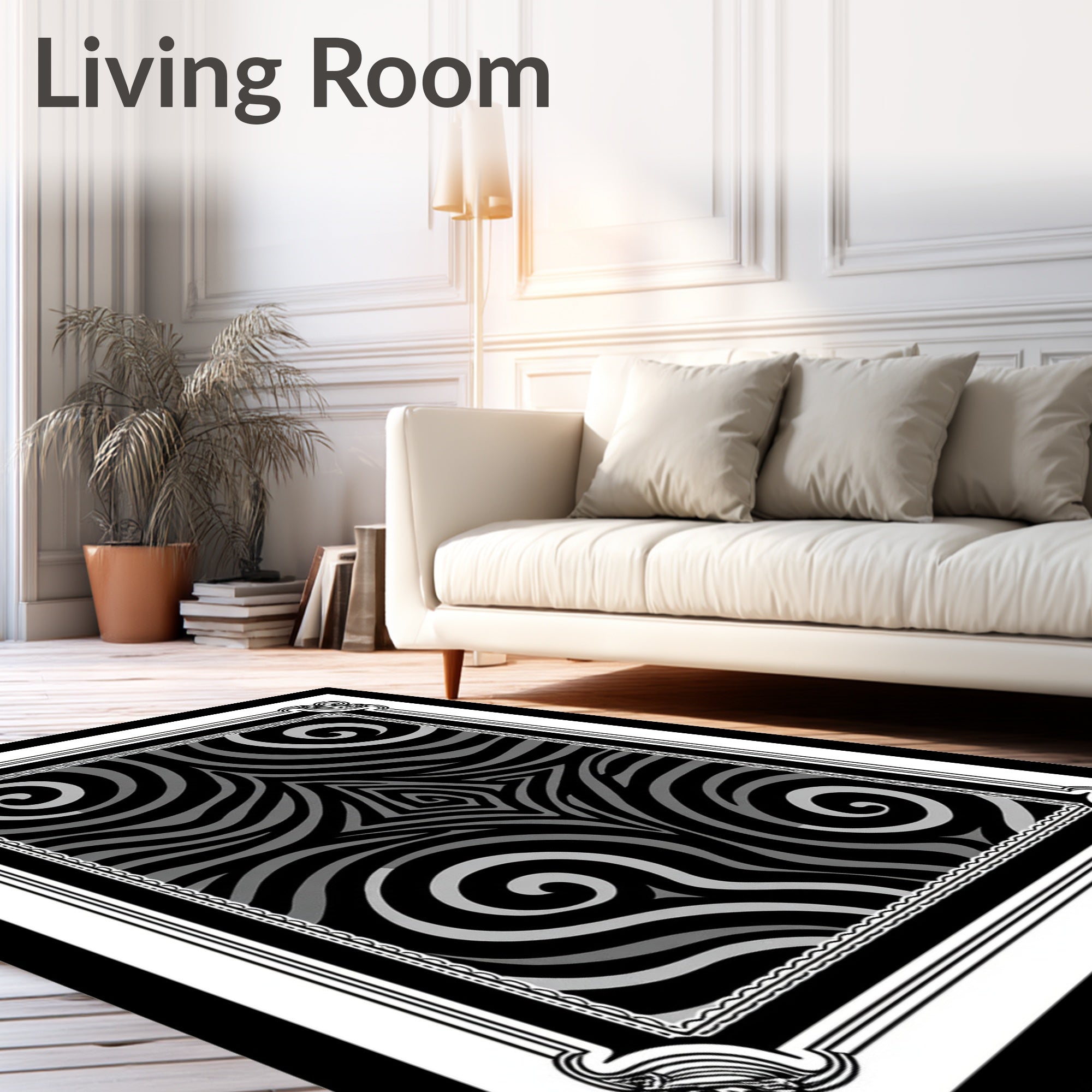 Monochrome Swirl Abstract Optical Illusion Rug