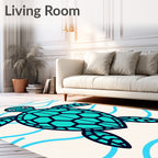 Teal Turtle Under Blue Waves Rug