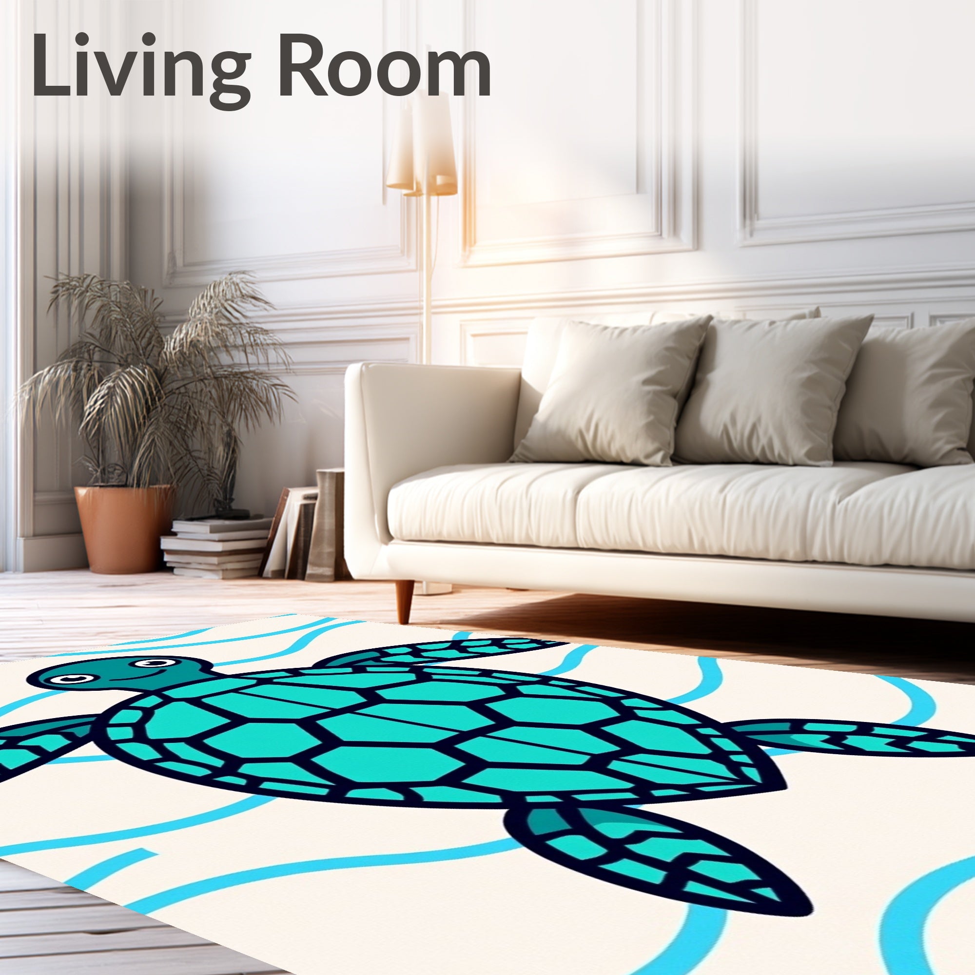Teal Turtle Under Blue Waves Rug