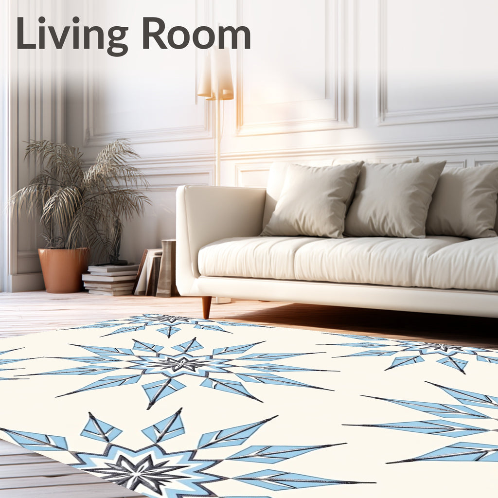 Light Blue Starburst Sunburst Medallion Rug