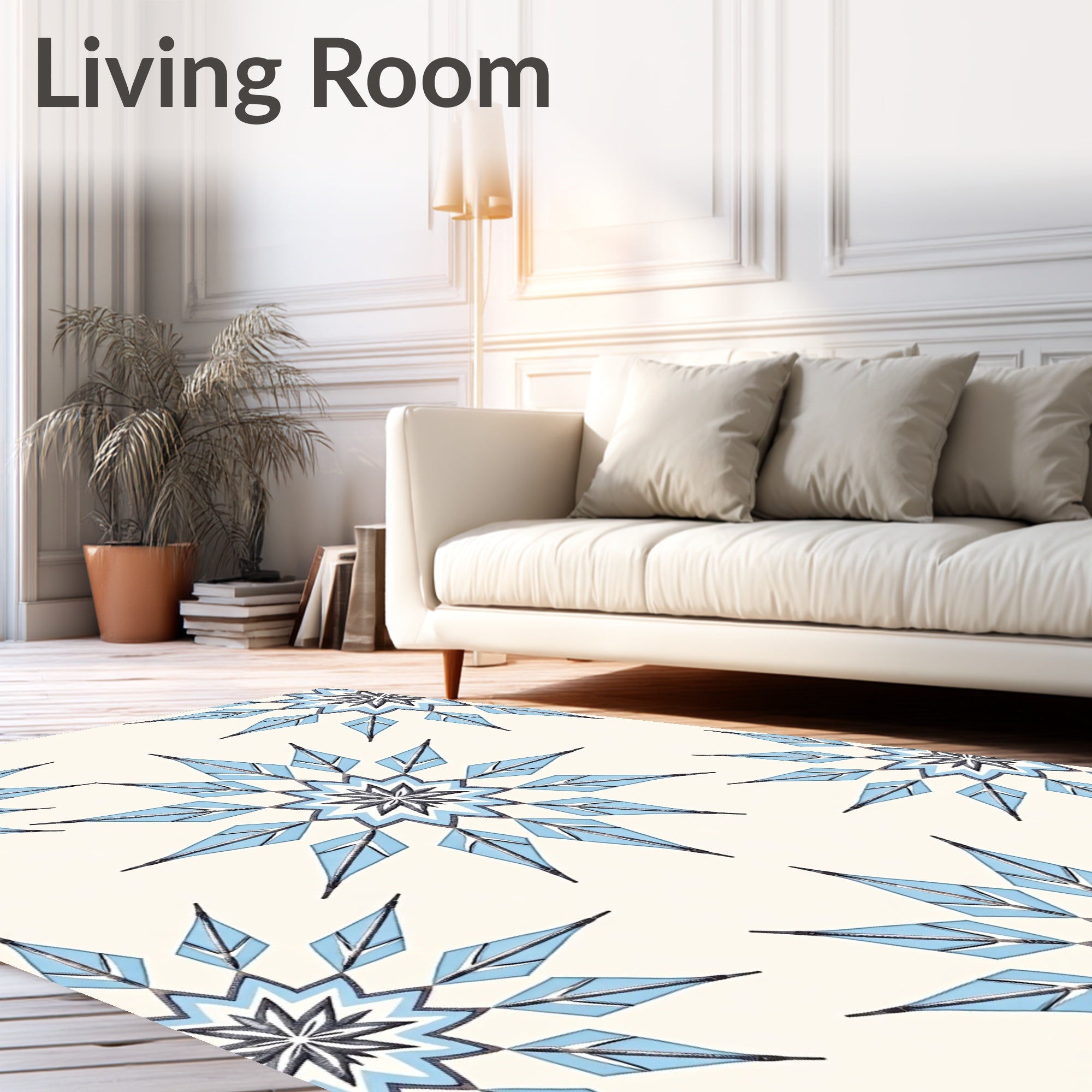 Light Blue Starburst Sunburst Medallion Rug